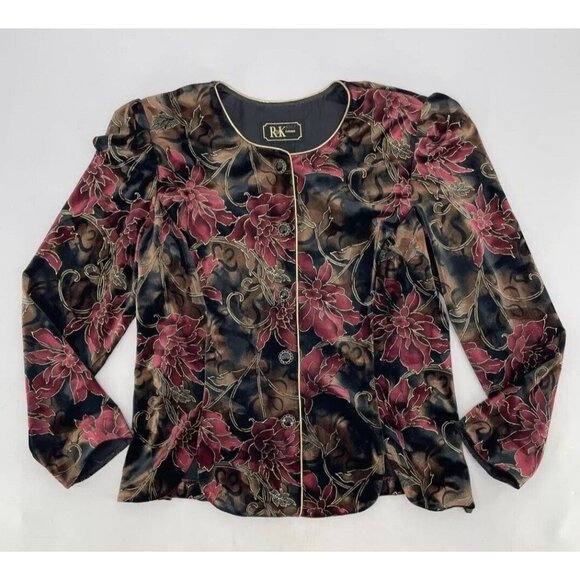 Vintage R&K Evenings Etched Floral Velvet Button-Down Blazer Size 12 Event - Picture 3 of 12